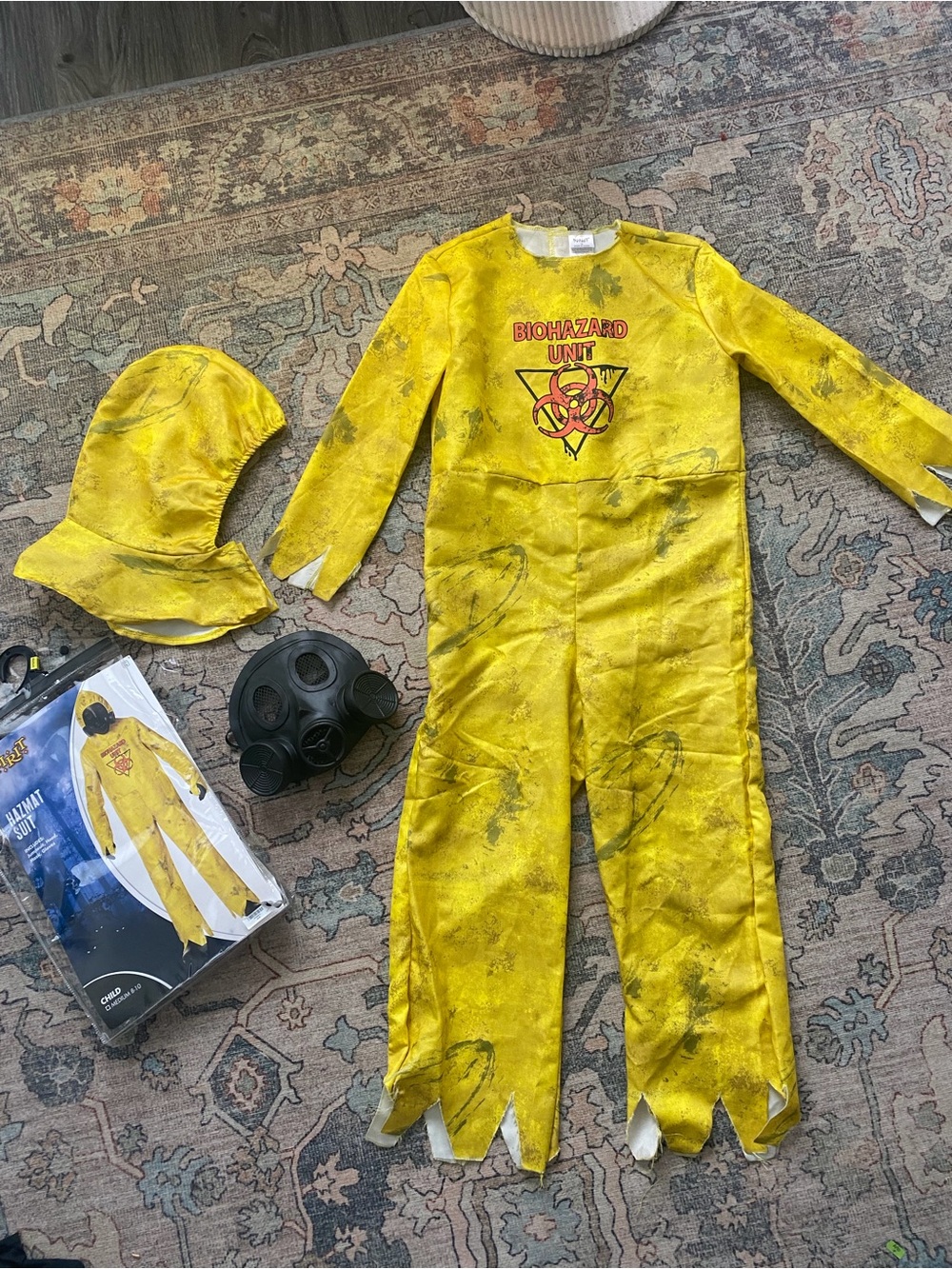 Spirit Halloween Yellow Biohazard Unit Kids Costume with Black Mask